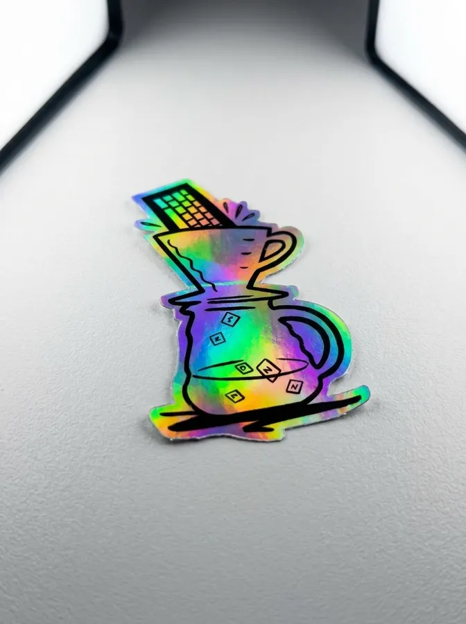 Holograficzna naklejka die-cut z motywem parzenia kawy