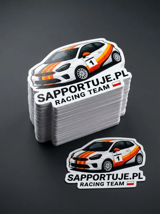 Naklejki Sapportuje.pl Racing Team wycięte po obrysie samochodu